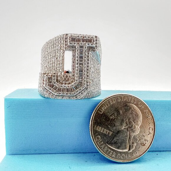 925 Sterling Sliver Moissanite Alphabet J Letter Ring, 3.43ctw VVS Stones Hip Ho - Picture 7 of 7